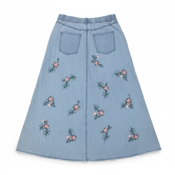 Coldwater Creek Light Blue Denim Skirt with Pink Floral Embroidery - Picture 2 of 5
